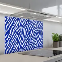 KitchenYeah Spatscherm 80x60 cm - Zelfklevende achterwand Zebra - Patroon - Kobalt - Blauw - Keuken muurbeschermer - Spatwand fornuis
