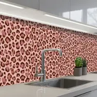KitchenYeah Keuken achterwand 300x80 cm - Spatscherm zelfklevend Luipaard - Patroon - Roze - Muurbeschermer - Spatwand fornuis