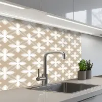 KitchenYeah Keuken achterwand 80x60 cm - Spatscherm zelfklevend Patroon - Symmetrisch - Beige - Muurbeschermer - Spatwand fornuis