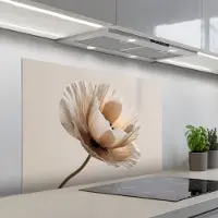 KitchenYeah Spatscherm 100x65 cm - Zelfklevende achterwand Bloem - Beige - Crème - Keuken muurbeschermer - Spatwand fornuis