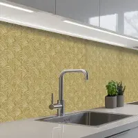 KitchenYeah Keuken achterwand 350x60 cm - Spatscherm zelfklevend Waaier - Geometrisch - Groen - Muurbeschermer - Spatwand fornuis