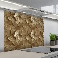 KitchenYeah Spatscherm 100x75 cm - Zelfklevende achterwand Organisch - Patroon - Bladeren - Goud - Keuken muurbeschermer - Spatwand fornuis