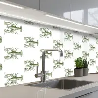 KitchenYeah Keuken achterwand 250x60 cm - Spatscherm zelfklevend Kreeften - Groen - Patroon - Muurbeschermer - Spatwand fornuis