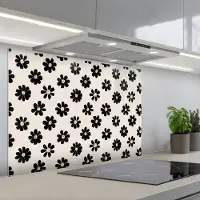 KitchenYeah Spatscherm 90x60 cm - Zelfklevende achterwand Grafisch - Madeliefjes - Zwart - Beige - Keuken muurbeschermer - Spatwand fornuis