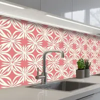 KitchenYeah Keuken achterwand 250x80 cm - Spatscherm zelfklevend Roze - Bloemenmotief - Wit - Modern - Muurbeschermer - Spatwand fornuis