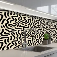 KitchenYeah Keuken achterwand 150x80 cm - Spatscherm zelfklevend Abstract - Lijnen - Zwart - Muurbeschermer - Spatwand fornuis