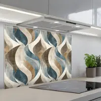 KitchenYeah Spatscherm 90x60 cm - Zelfklevende achterwand Abstract - Golven - Kleurrijk - Keuken muurbeschermer - Spatwand fornuis