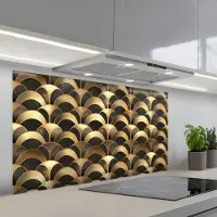KitchenYeah Spatscherm 120x60 cm - Zelfklevende achterwand Schubben - Structuur - Goud - Keuken muurbeschermer - Spatwand fornuis