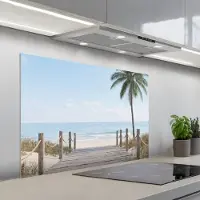 KitchenYeah Spatscherm 100x65 cm - Zelfklevende achterwand Palmbomen - Pad - Horizon - Keuken muurbeschermer - Spatwand fornuis