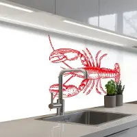 KitchenYeah Keuken achterwand 200x80 cm - Spatscherm zelfklevend Kreeft - Rood - Wit - Muurbeschermer - Spatwand fornuis