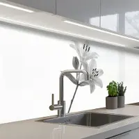 KitchenYeah Keuken achterwand 250x80 cm - Spatscherm zelfklevend Lelies - Elegant - Zwart - Wit - Muurbeschermer - Spatwand fornuis