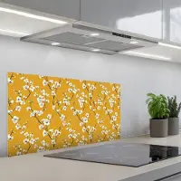 KitchenYeah Spatscherm 90x45 cm - Zelfklevende achterwand Bloesemtak - Aquarel - Geel - Keuken muurbeschermer - Spatwand fornuis