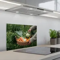KitchenYeah Spatscherm 60x40 cm - Zelfklevende achterwand Veld - Groenten - Biologisch - Oogst - Keuken muurbeschermer - Spatwand fornuis