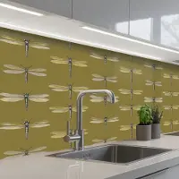 KitchenYeah Keuken achterwand 200x80 cm - Spatscherm zelfklevend Libellen - Patroon - Groen - Muurbeschermer - Spatwand fornuis
