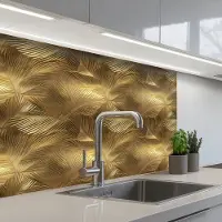 KitchenYeah Keuken achterwand 80x60 cm - Spatscherm zelfklevend Palm - Waaier - Goud - Muurbeschermer - Spatwand fornuis
