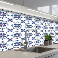 KitchenYeah Keuken achterwand 150x60 cm - Spatscherm zelfklevend Modern - Patroon - Blauw - Roze - Muurbeschermer - Spatwand fornuis