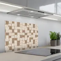 KitchenYeah Spatscherm 70x50 cm - Zelfklevende achterwand Blok - Patroon - Bruin - Keuken muurbeschermer - Spatwand fornuis
