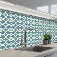 KitchenYeah Keuken achterwand 200x60 cm - Spatscherm zelfklevend Patroon - Symmetrisch - Blauw - Muurbeschermer - Spatwand fornuis
