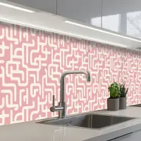 KitchenYeah Keuken achterwand 500x80 cm - Spatscherm zelfklevend Doolhofpatroon - Roze - Wit - Abstract - Muurbeschermer - Spatwand fornuis