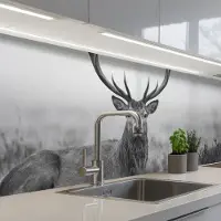 KitchenYeah Keuken achterwand 300x80 cm - Spatscherm zelfklevend Hert - Mistig - Zwart - Wit - Muurbeschermer - Spatwand fornuis