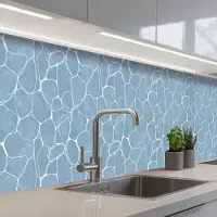 KitchenYeah Keuken achterwand 400x80 cm - Spatscherm zelfklevend Organisch - Patroon - Blauw - Muurbeschermer - Spatwand fornuis