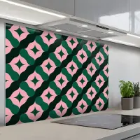 KitchenYeah Spatscherm 120x80 cm - Zelfklevende achterwand Groen - Roze - Retro - Sterren - Keuken muurbeschermer - Spatwand fornuis