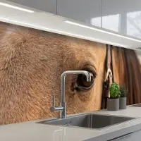 KitchenYeah Keuken achterwand 300x80 cm - Spatscherm zelfklevend Paard - Oog - Bruin - Muurbeschermer - Spatwand fornuis