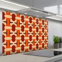 KitchenYeah Spatscherm 120x80 cm - Zelfklevende achterwand Geometrisch - Retro - Oranje - Keuken muurbeschermer - Spatwand fornuis