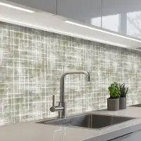 KitchenYeah Keuken achterwand 250x60 cm - Spatscherm zelfklevend Linnen - Patroon - Groen - Muurbeschermer - Spatwand fornuis