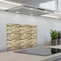 KitchenYeah Spatscherm 60x45 cm - Zelfklevende achterwand Golven - Patroon - Goud - Keuken muurbeschermer - Spatwand fornuis