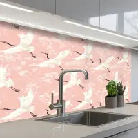 KitchenYeah Keuken achterwand 100x60 cm - Spatscherm zelfklevend Kraanvogels - Bloesem - Roze - Muurbeschermer - Spatwand fornuis