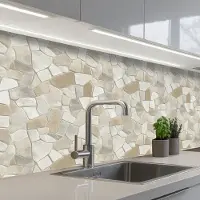 KitchenYeah Keuken achterwand 250x80 cm - Spatscherm zelfklevend Mozaïek - Stenen - Beige - Muurbeschermer - Spatwand fornuis