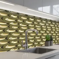 KitchenYeah Keuken achterwand 250x60 cm - Spatscherm zelfklevend Vis - Patroon - Groen - Muurbeschermer - Spatwand fornuis