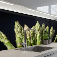 KitchenYeah Keuken achterwand 150x80 cm - Spatscherm zelfklevend Asperges - Groen - Zwart - Muurbeschermer - Spatwand fornuis