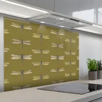 KitchenYeah Spatscherm 120x80 cm - Zelfklevende achterwand Libellen - Patroon - Groen - Keuken muurbeschermer - Spatwand fornuis