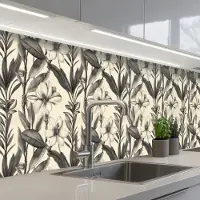 KitchenYeah Keuken achterwand 400x80 cm - Spatscherm zelfklevend Klassiek - Botanisch - Zwart - Beige - Muurbeschermer - Spatwand fornuis