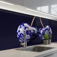 KitchenYeah Keuken achterwand 200x80 cm - Spatscherm zelfklevend Porselein- Kersen - Delfts - Blauw - Muurbeschermer - Spatwand fornuis