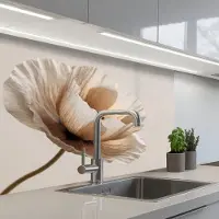 KitchenYeah Keuken achterwand 80x60 cm - Spatscherm zelfklevend Bloem - Beige - Crème - Muurbeschermer - Spatwand fornuis