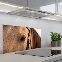 KitchenYeah Spatscherm 90x45 cm - Zelfklevende achterwand Paard - Oog - Bruin - Keuken muurbeschermer - Spatwand fornuis