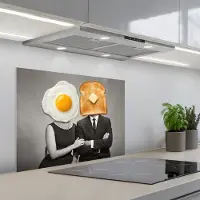 KitchenYeah Spatscherm 70x55 cm - Zelfklevende achterwand Ontbijt - Koppel - Ei - Brood - Keuken muurbeschermer - Spatwand fornuis