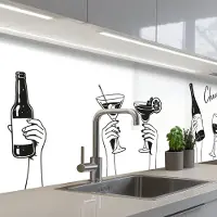 KitchenYeah Keuken achterwand 250x60 cm - Spatscherm zelfklevend Drinken - Zwart - Wit - Muurbeschermer - Spatwand fornuis