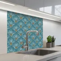 KitchenYeah Keuken achterwand 80x80 cm - Spatscherm zelfklevend Symmetrisch - Patroon - Blauw - Muurbeschermer - Spatwand fornuis