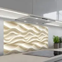 KitchenYeah Spatscherm 120x60 cm - Zelfklevende achterwand Lijnen - Golvend - Crème - Keuken muurbeschermer - Spatwand fornuis