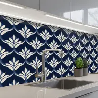 KitchenYeah Keuken achterwand 250x80 cm - Spatscherm zelfklevend Modern - Ontwerp - Blauw - Muurbeschermer - Spatwand fornuis