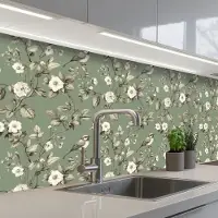 KitchenYeah Keuken achterwand 200x60 cm - Spatscherm zelfklevend Botanisch - Vogels - Groen - Muurbeschermer - Spatwand fornuis