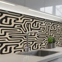 KitchenYeah Keuken achterwand 150x80 cm - Spatscherm zelfklevend Grafisch - Lijnen - Zwart - Muurbeschermer - Spatwand fornuis