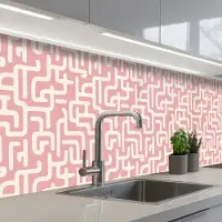 KitchenYeah Keuken achterwand 250x60 cm - Spatscherm zelfklevend Doolhofpatroon - Roze - Wit - Abstract - Muurbeschermer - Spatwand fornuis