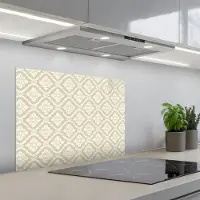 KitchenYeah Spatscherm 70x50 cm - Zelfklevende achterwand Floraal - Ornament - Beige - Keuken muurbeschermer - Spatwand fornuis