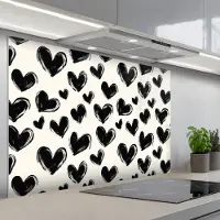 KitchenYeah Spatscherm 120x80 cm - Zelfklevende achterwand Hartjes - Patroon - Zwart - Keuken muurbeschermer - Spatwand fornuis