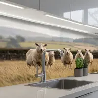 KitchenYeah Keuken achterwand 150x80 cm - Spatscherm zelfklevend Schapen - Weidenlandschap - Heuvels - Muurbeschermer - Spatwand fornuis